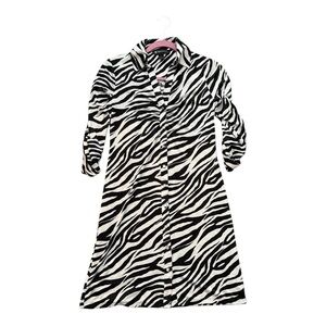 INC Zebra Print Rhinestone Button Shirt Dress